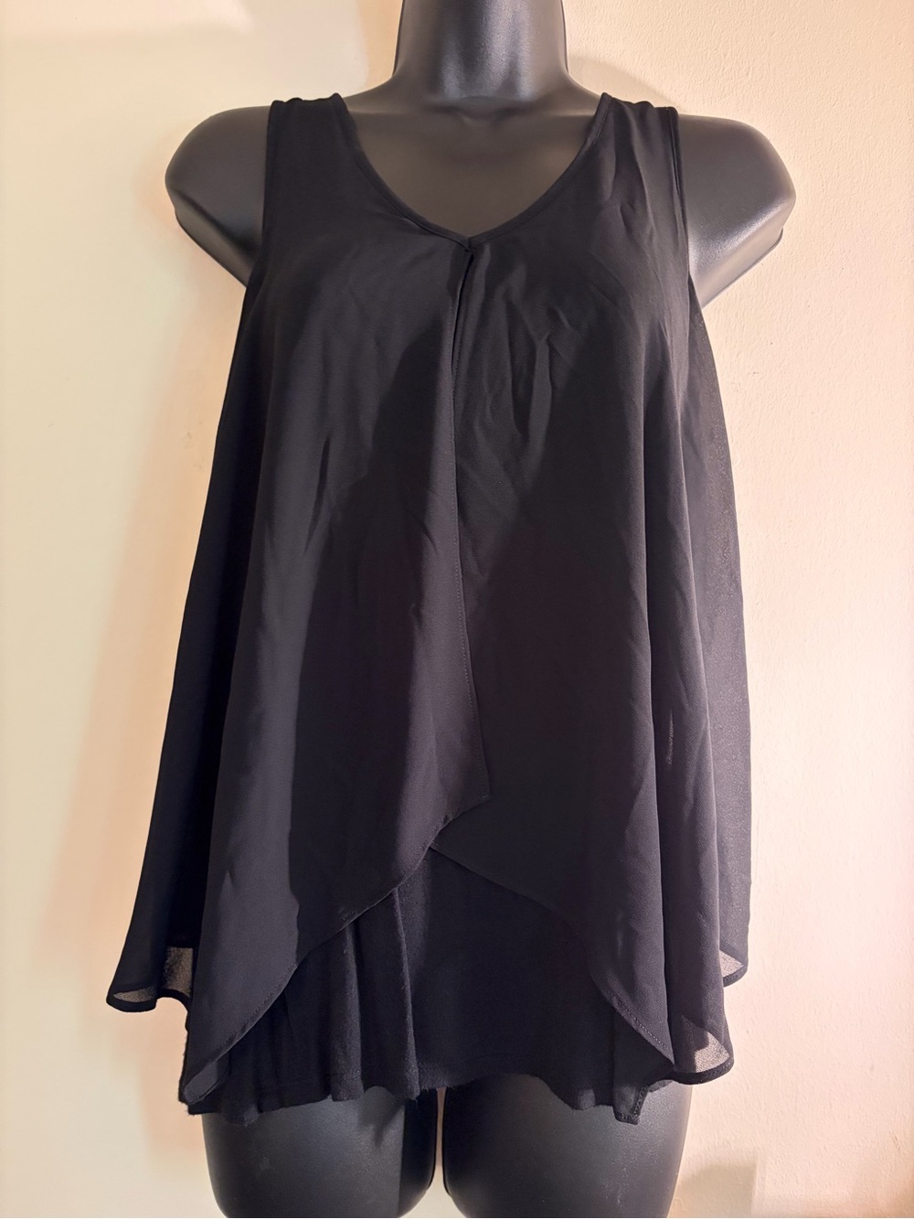 BCX Black Layered Chiffon Tank Top